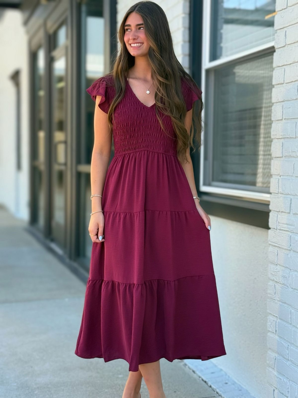 Robin Midi Dress in burgundy from Bella Ragazza Boutique
