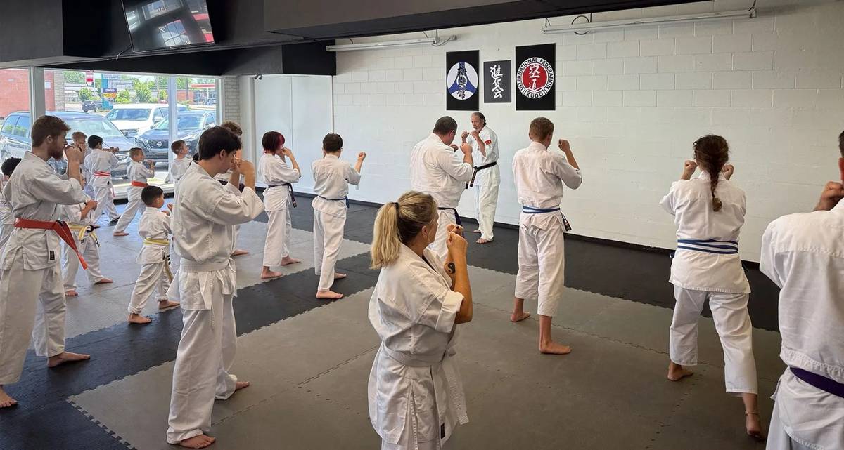 Children and adults practicing karate at Shinka Dojo Owensboro