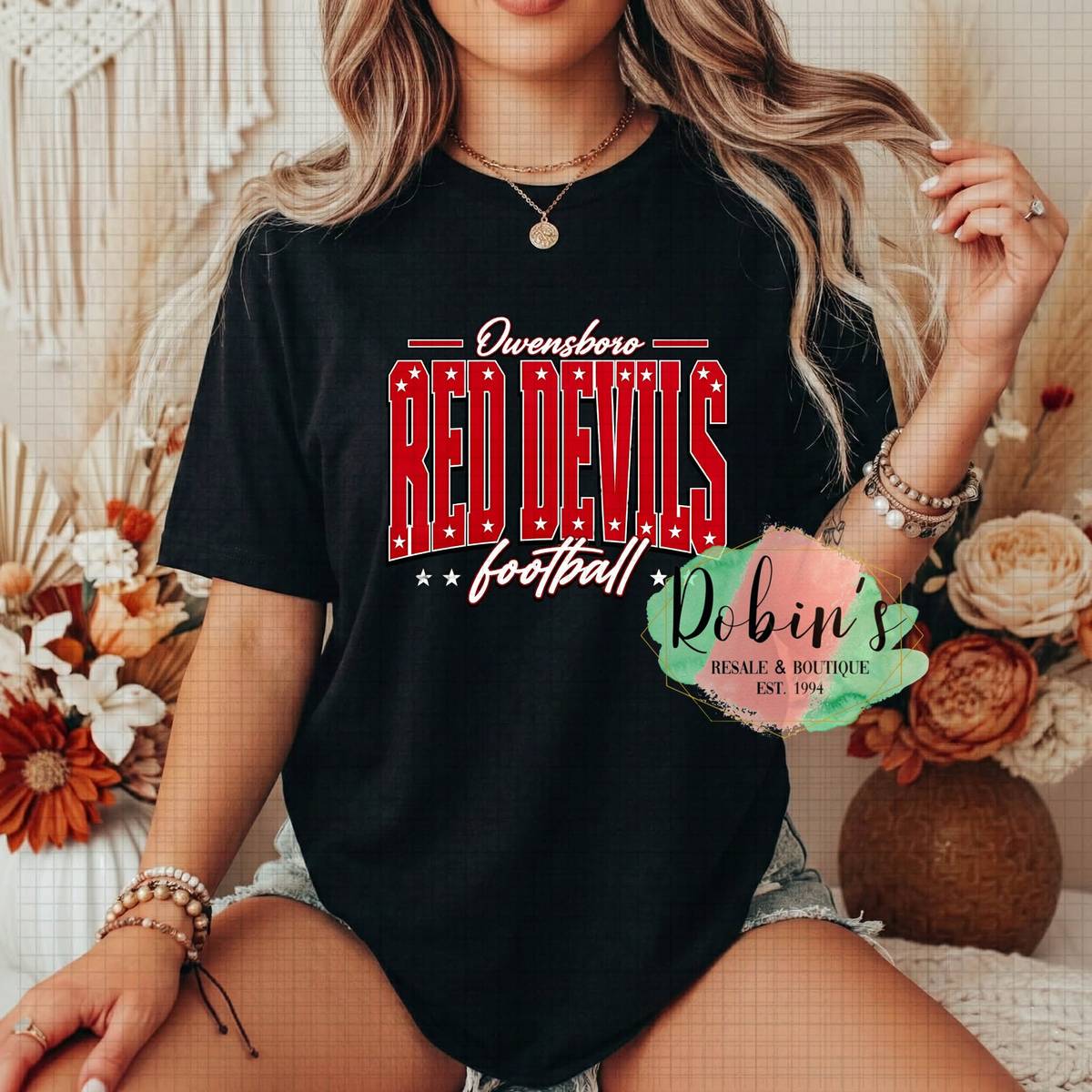 Owensboro Red Devils football shirt offered by Robin’s Resale & Boutique
